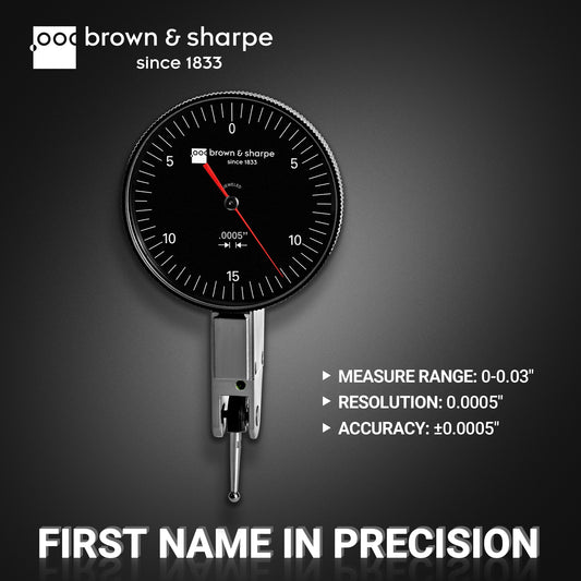 Ruby Bearings Horizontal Dial Lever Indicator specification display, 0‑0.03 inch measuring range, 0.0005‑inch resolution and ±0.0005‑inch tolerance