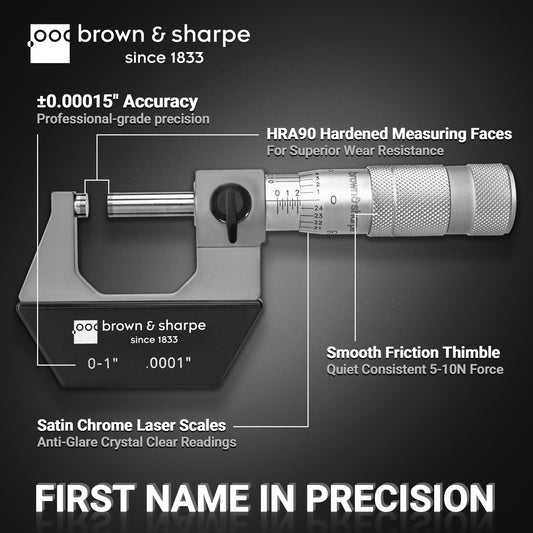 Brown & Sharpe 0 to 1 in. mechanical outside micrometer, 0.0001 in. graduation, on white background