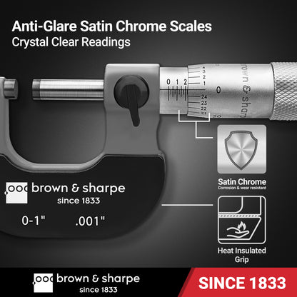 Brown & Sharpe mechanical micrometer satin-chrome scales