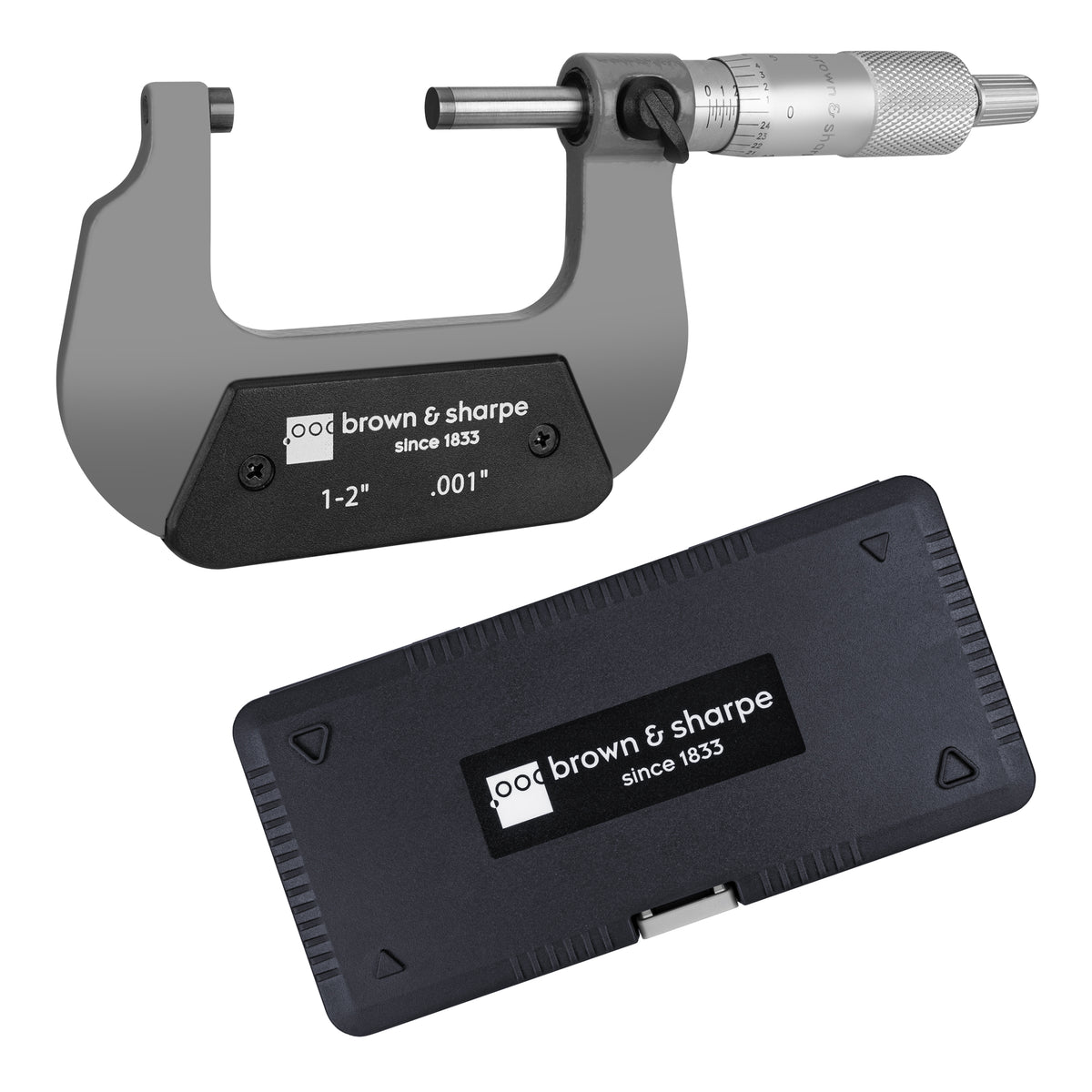 Brown & Sharpe 0 to 4 in. mechanical outside micrometer, 0.001 in. graduation, detail view