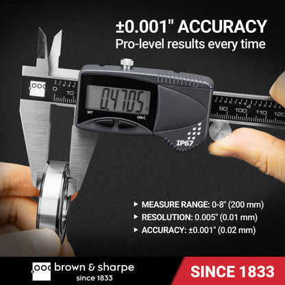 Brown & Sharpe IP67 digital caliper measuring a bearing