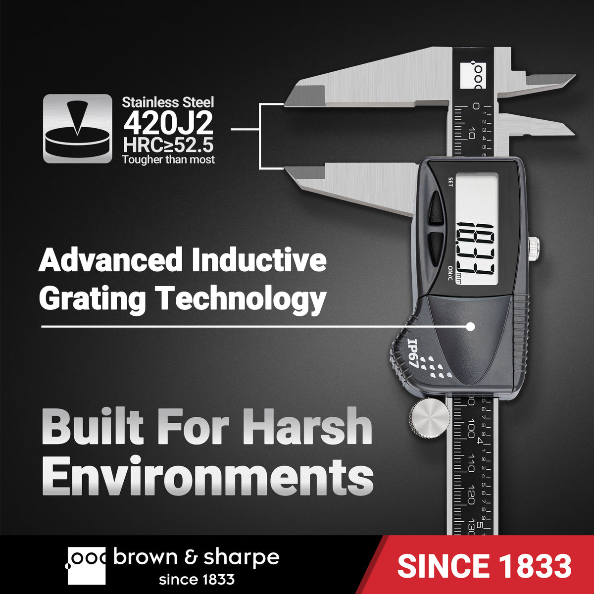 Brown & Sharpe IP67 digital caliper with stainless steel jaws
