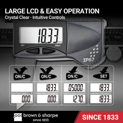 Brown & Sharpe IP67 digital caliper LCD display and controls