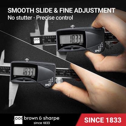 Brown & Sharpe IP67 digital caliper sliding mechanism and adjustment