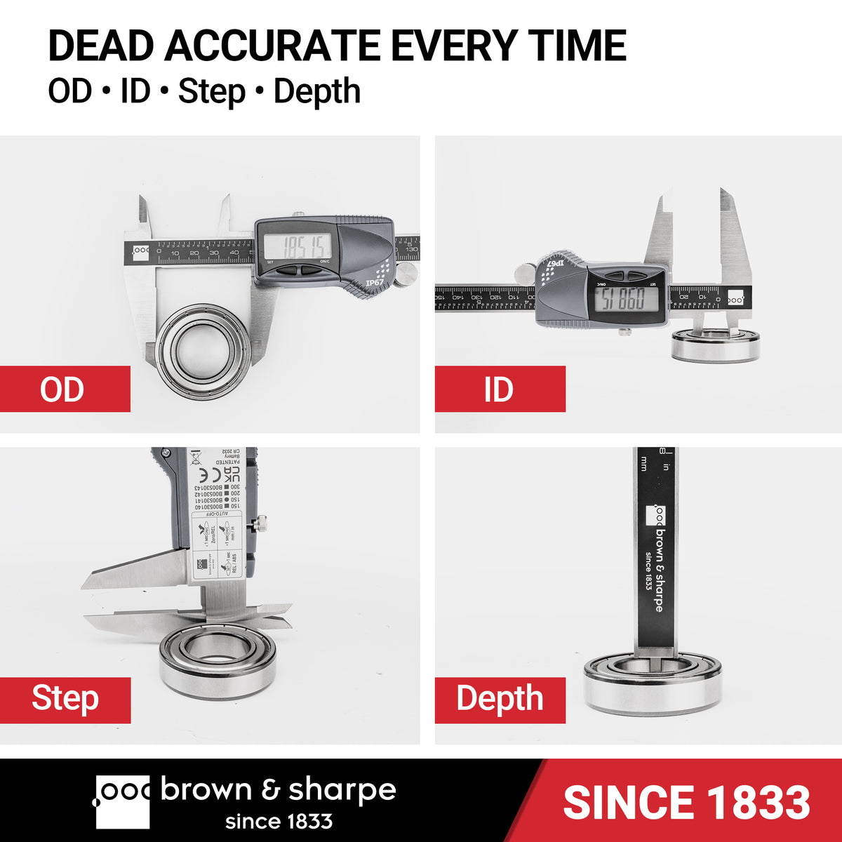 Brown & Sharpe digital caliper measuring outside, inside, step and depth dimensions