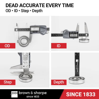 Brown & Sharpe digital caliper measuring outside, inside, step and depth dimensions