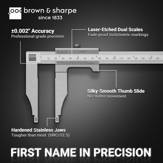 8in./12in./20in. Range Vernier Workshop Caliper with 1/128" Graduation, product feature labelled diagram