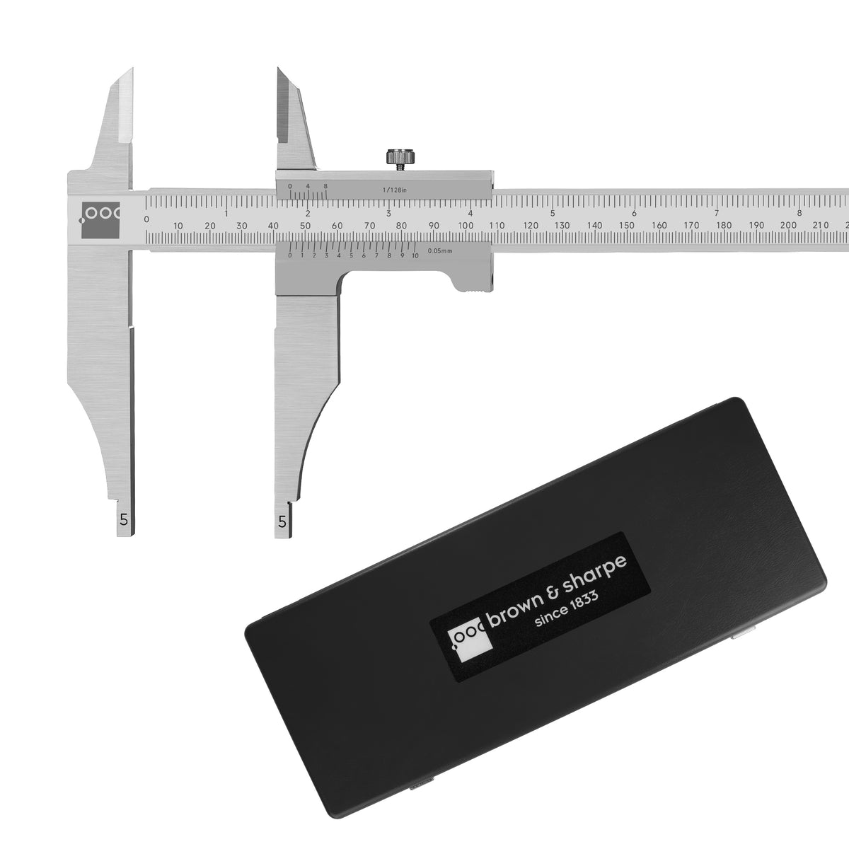 Vernier Workshop Caliper with Knife-Edge External Jaws on white background
