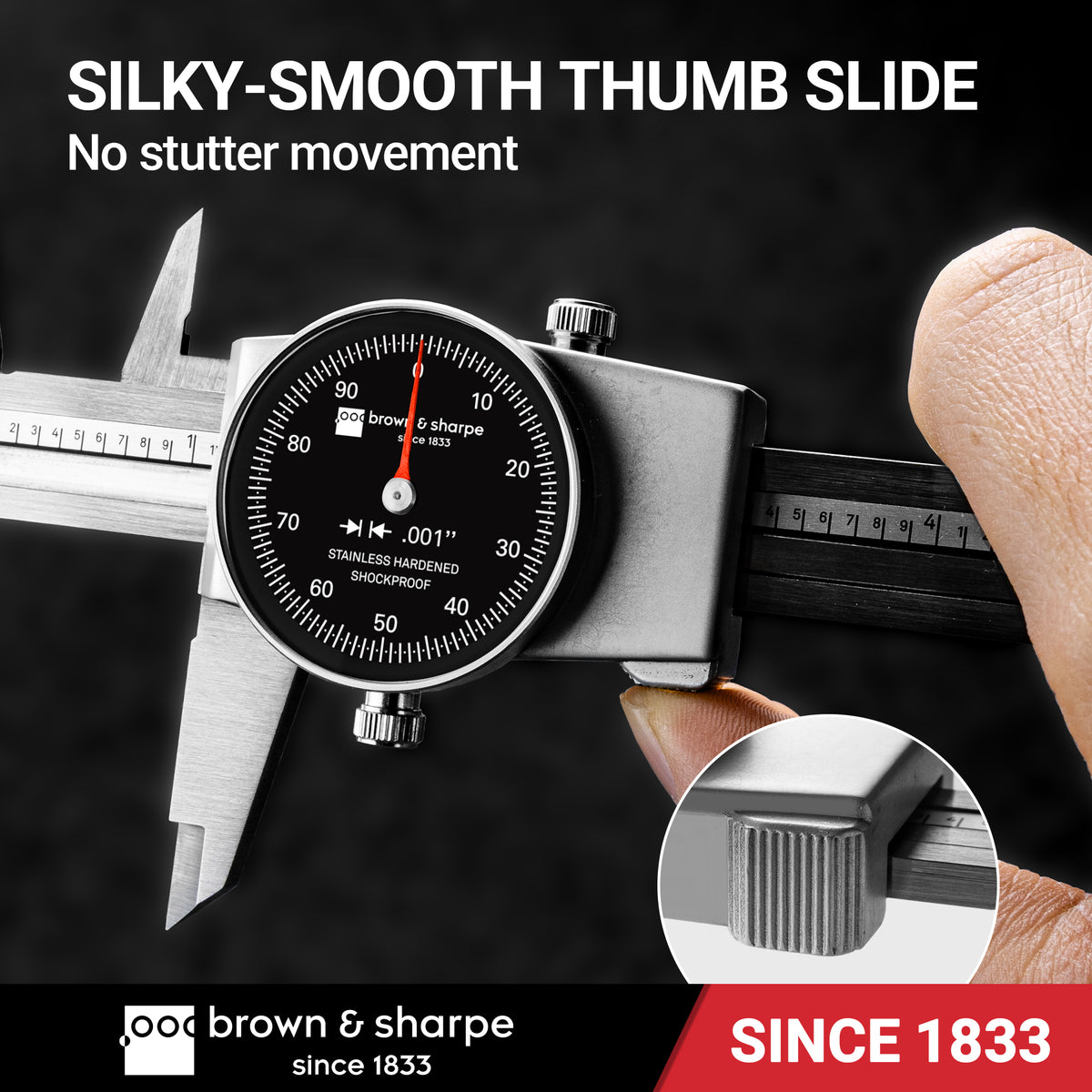 Brown & Sharpe dial caliper thumb slide mechanism