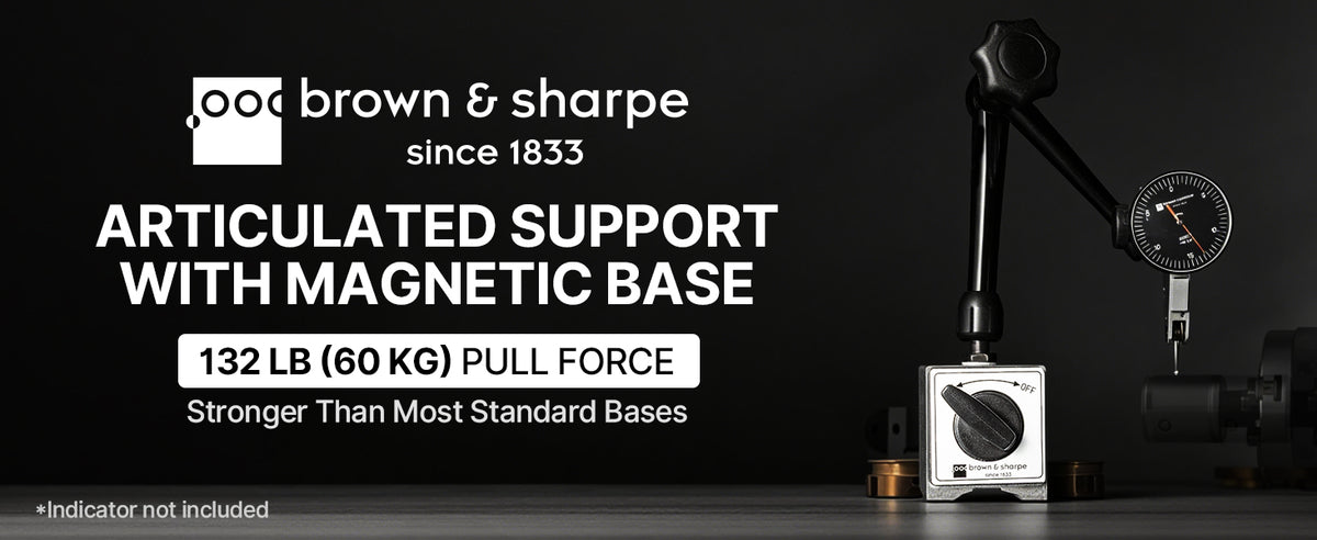 Brown & Sharpe articulated magnetic‑base indicator stand, 60‑kg magnetic pull‑force, powerful heavy‑duty magnetic base