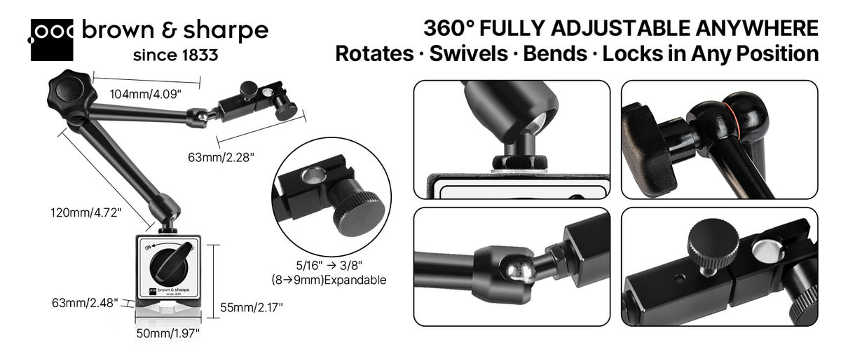 360° FULLY ADJUSTABLE ANYWHERE
Rotates · Swivels · Bends · Locks in Any Position