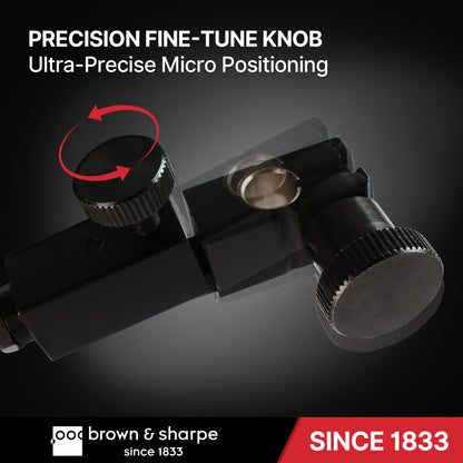 Close‑up view of precision fine‑tune knob for Brown & Sharpe articulated magnetic stand for ultra‑accurate micro adjustment