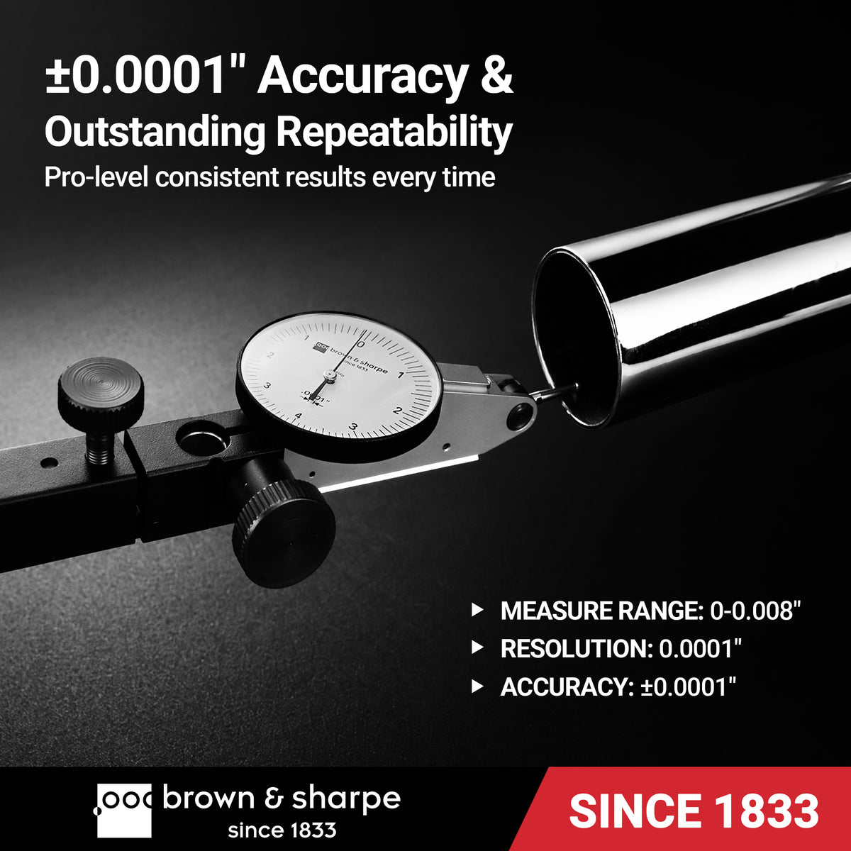 Brown & Sharpe 0.03 in. dial test indicator with 38 mm dial face and rotating bezel