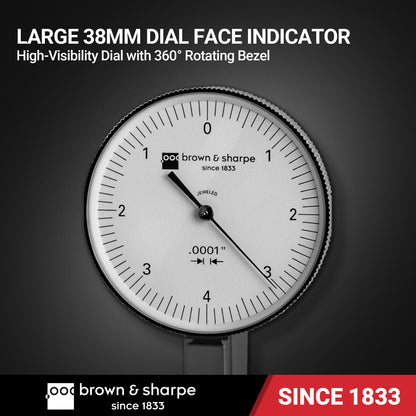 Brown & Sharpe 0.008 in. dial test indicator with 38 mm dial face and rotating bezel
