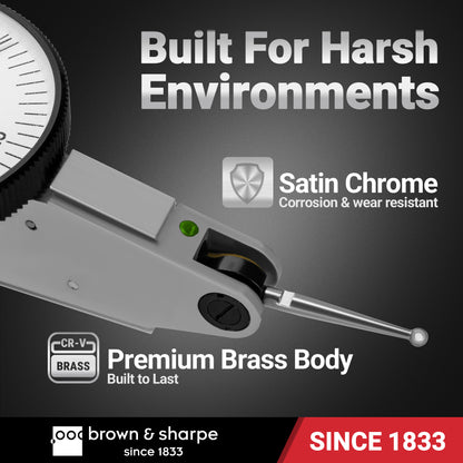 Brown & Sharpe dial test indicator with brass body and satin-chrome finish