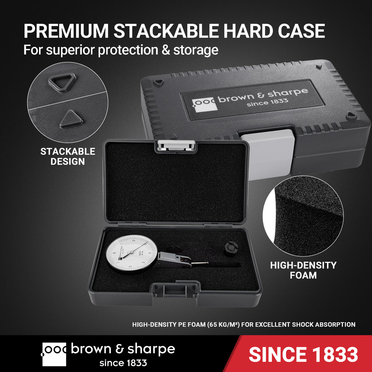 Brown & Sharpe dial test indicator protective stackable storage case