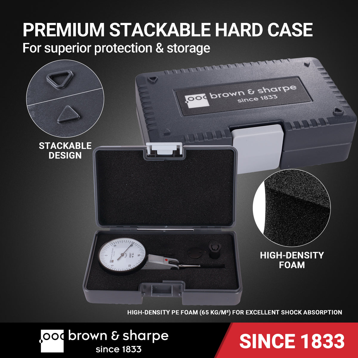 Brown & Sharpe dial test indicator protective stackable storage case