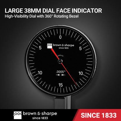 Brown & Sharpe dial test indicator with 38 mm dial face and rotating bezel